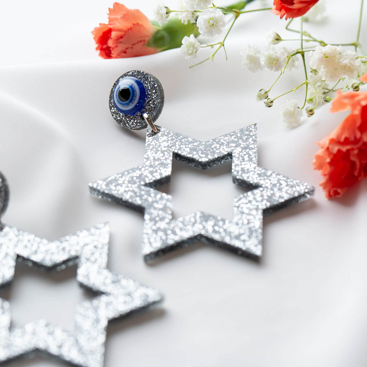 Ariel Tidhar - Ester Magen Statement Earrings - Silver Glitter - ModernTribe