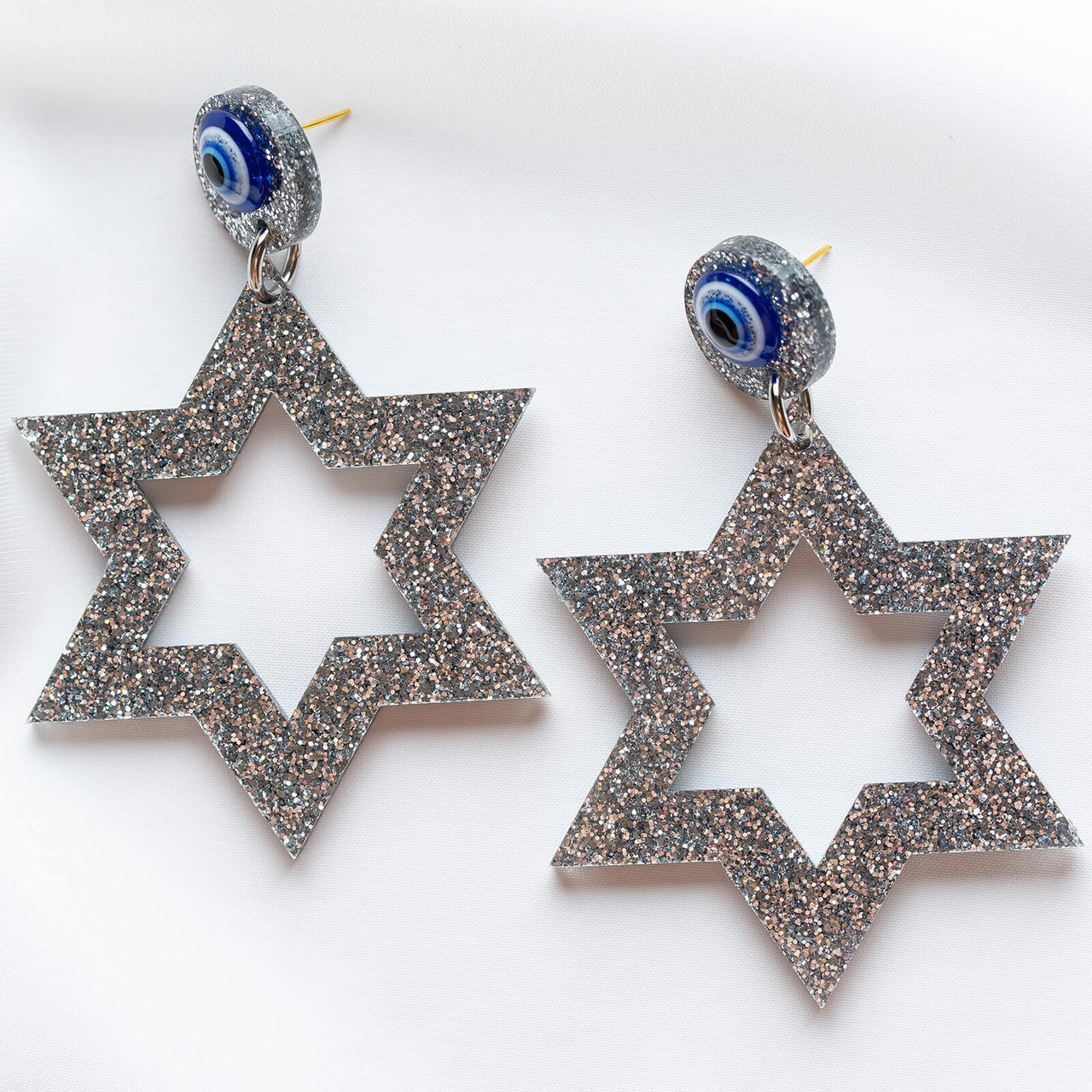 Ariel Tidhar - Ester Magen Statement Earrings - Silver Glitter - ModernTribe
