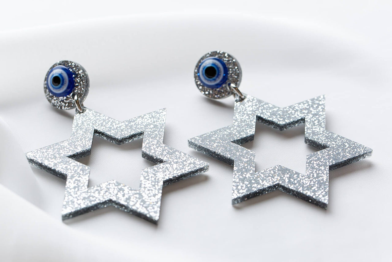 Ariel Tidhar - Ester Magen Statement Earrings - Silver Glitter - ModernTribe