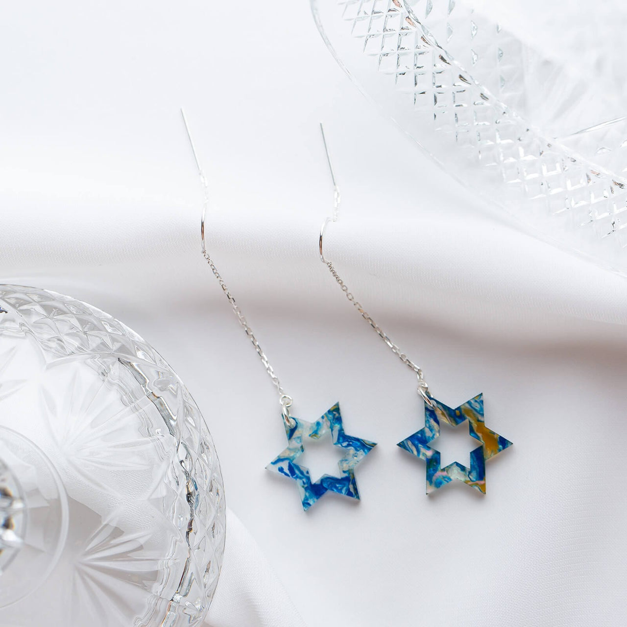 Ariel Tidhar - Magen Blue Marble and Silver Threader Earrings - ModernTribe