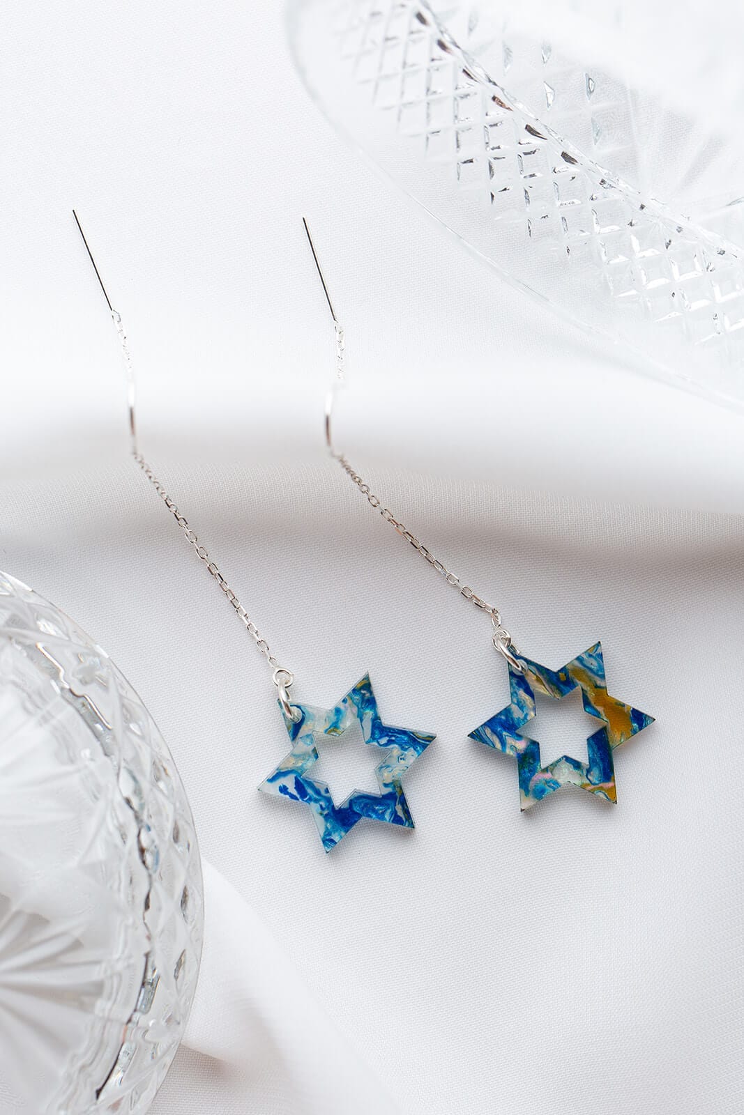 Ariel Tidhar - Magen Blue Marble and Silver Threader Earrings - ModernTribe