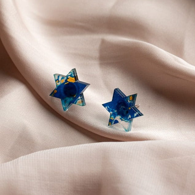 Ariel Tidhar Earrings Blue Marble Retro Magen Studs Earrings