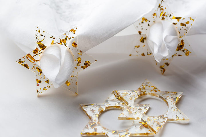 Ariel Tidhar Napkins Magen David Napkin Rings - Gold Fleck