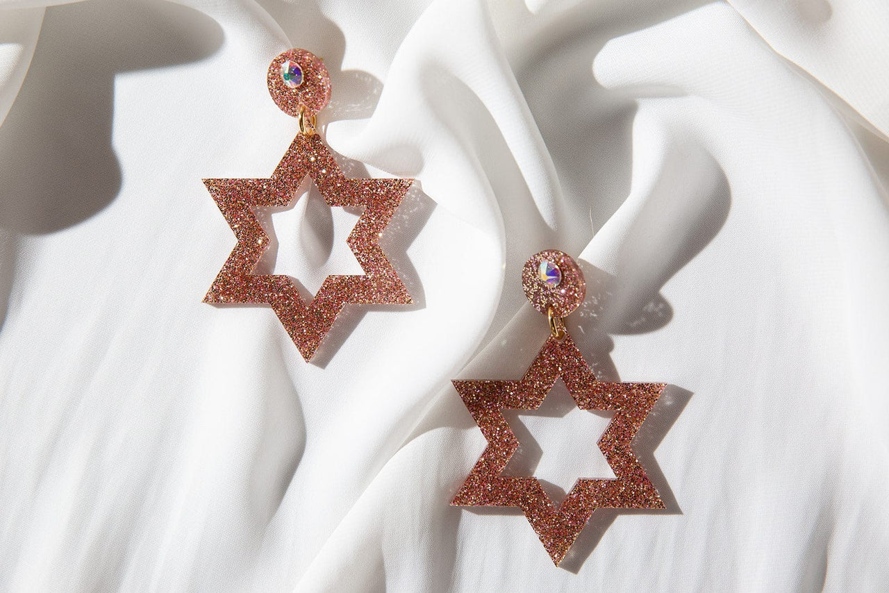 Ariel Tidhar - Ester Magen Statement Earrings - Rose Gold Glitter - ModernTribe