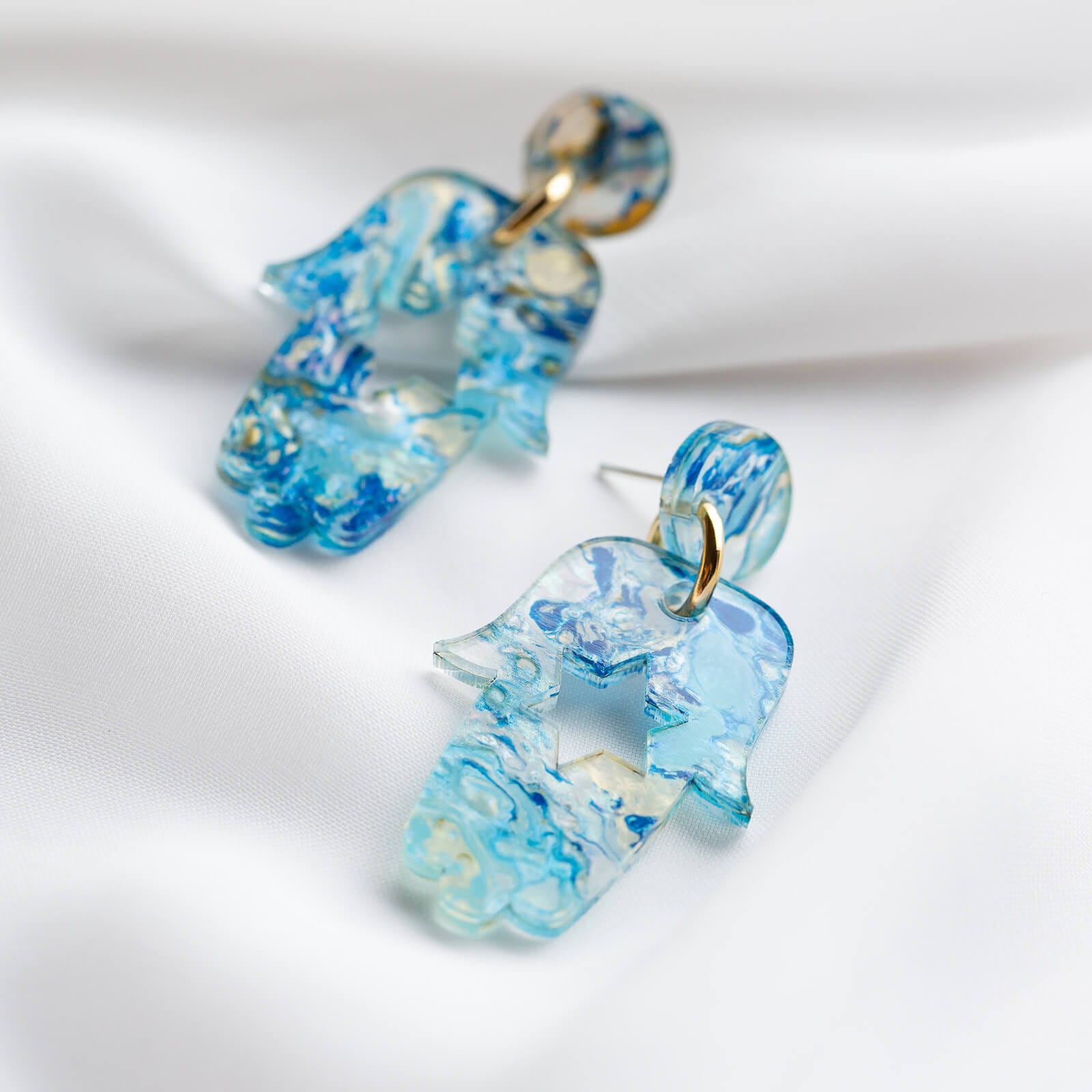 Ariel Tidhar Earrings Blue Mimi Blue Marble Hamsa Earrings