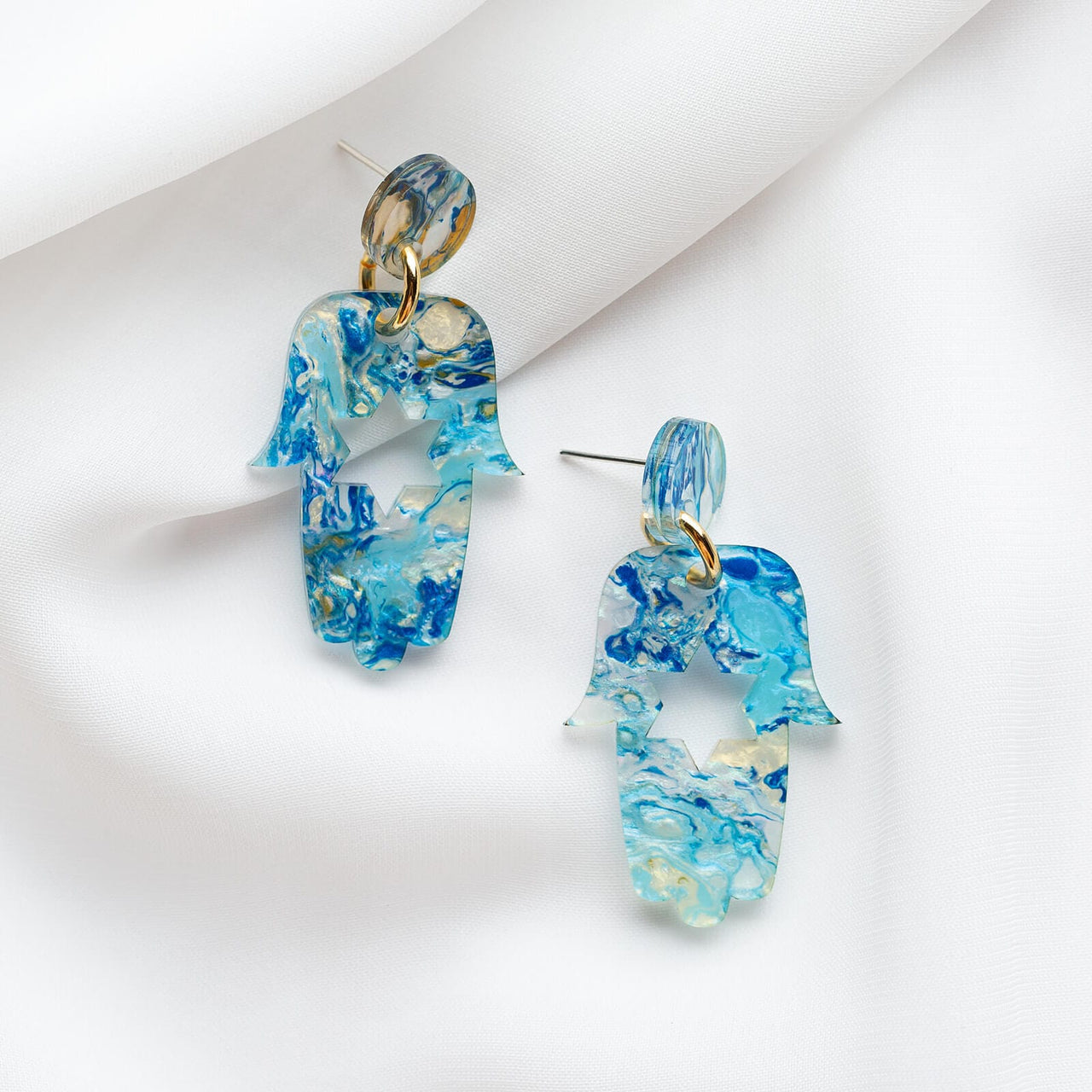 Ariel Tidhar - Mini Blue Marble Hamsa Earrings - ModernTribe
