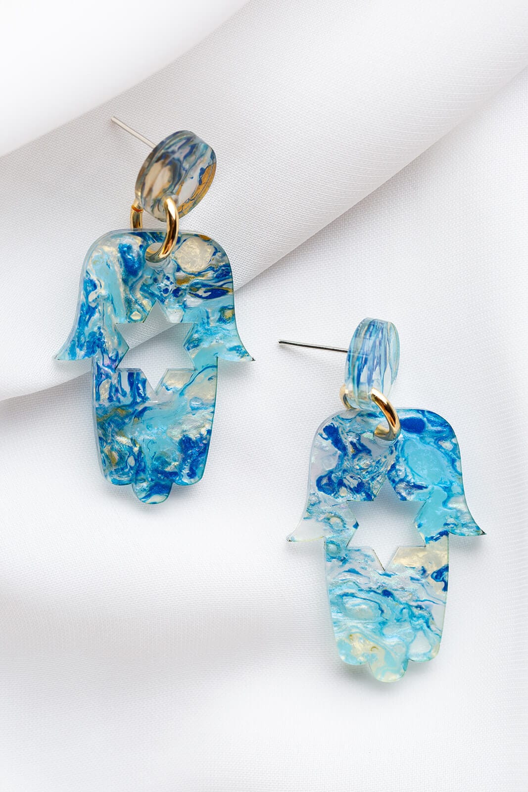 Ariel Tidhar - Mini Blue Marble Hamsa Earrings - ModernTribe