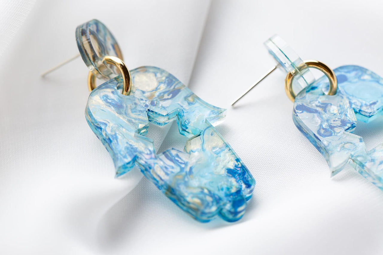 Ariel Tidhar - Mini Blue Marble Hamsa Earrings - ModernTribe