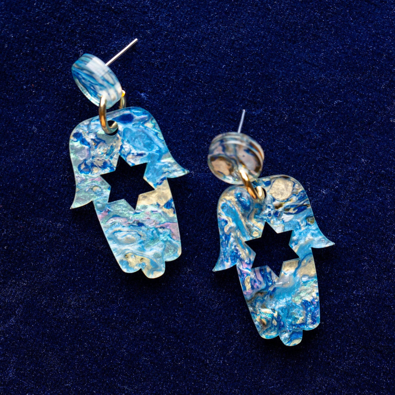 Ariel Tidhar - Mini Blue Marble Hamsa Earrings - ModernTribe
