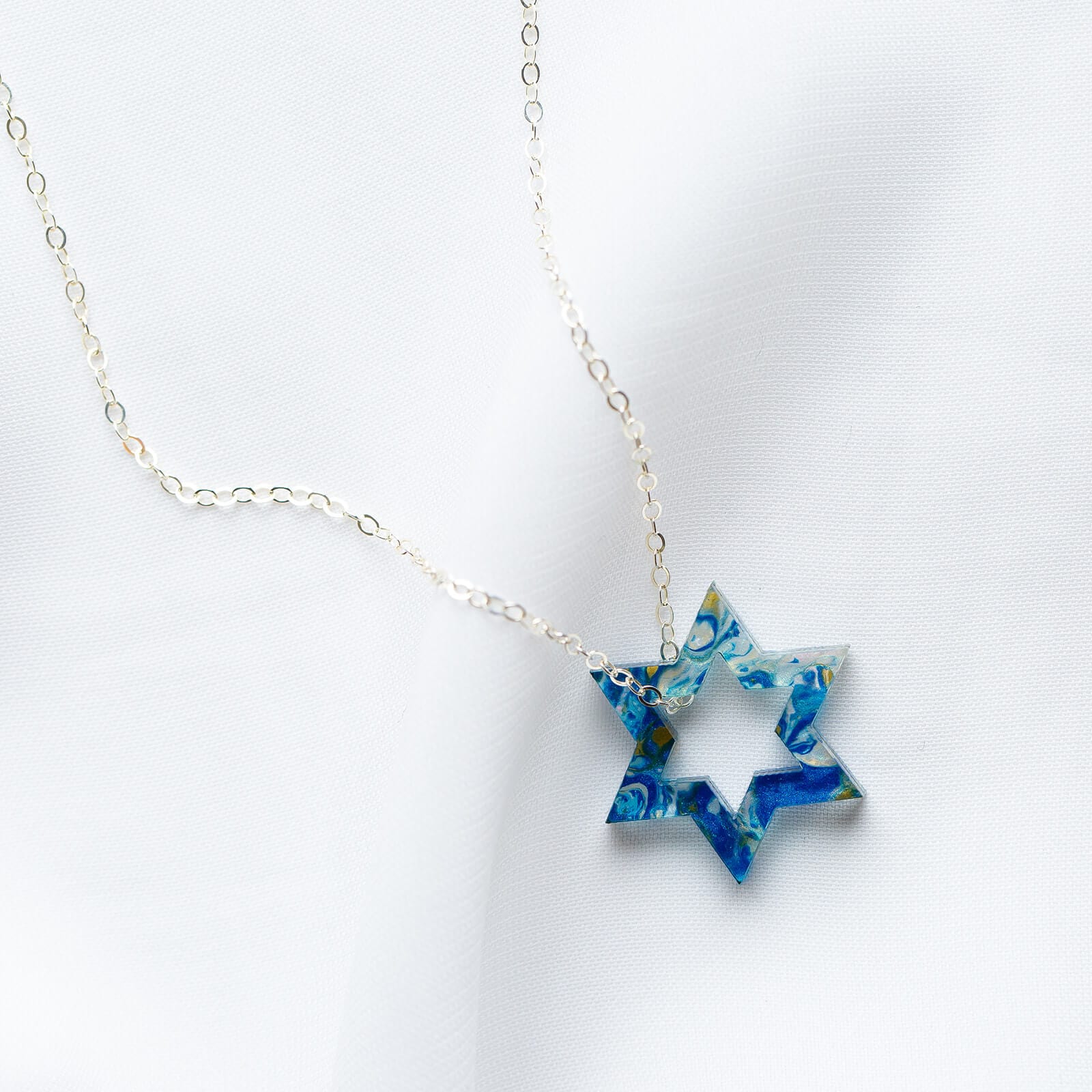 Ariel Tidhar Necklaces Blue Petite Floating Magen Necklace - Blue Marble