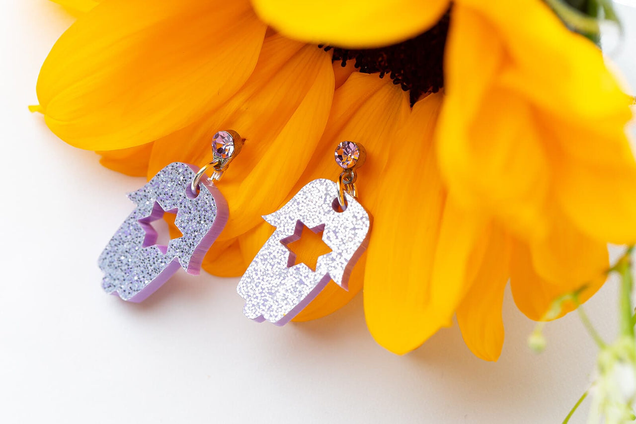 Ariel Tidhar - Lavender Bat Mitzvah Mini Hamsa Dangle Earrings - ModernTribe