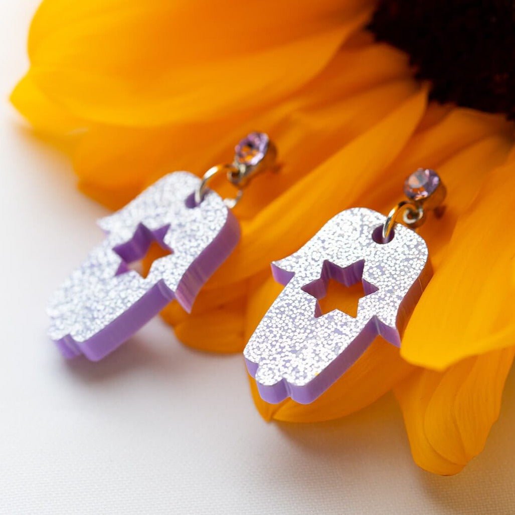 Ariel Tidhar - Lavender Bat Mitzvah Mini Hamsa Dangle Earrings - ModernTribe