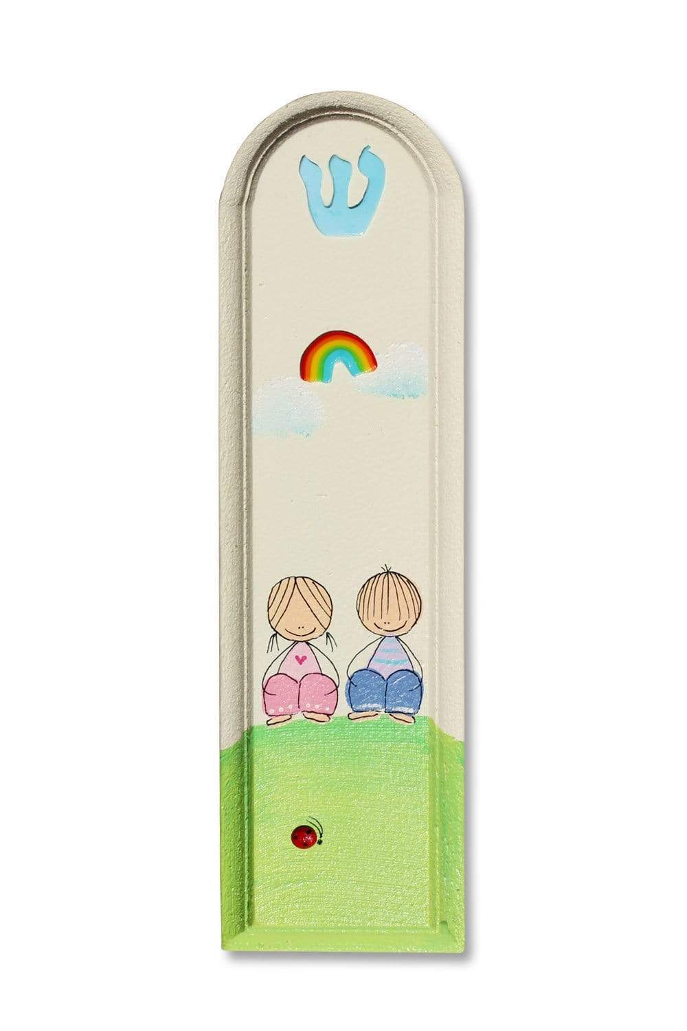 Sharon Goldstein Happy Judaica - A Boy and a Girl Under the Rainbow Mezuzah by Sharon Goldstein - ModernTribe