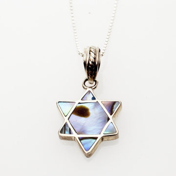 Copa Judaica Necklaces Sterling Silver Abalone and Sterling Silver Mini Star of David Necklace
