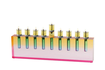Apeloig Collection Menorah Rainbow / No Oil Cups Acrylic Oil Menorah - (Choice of Colors)