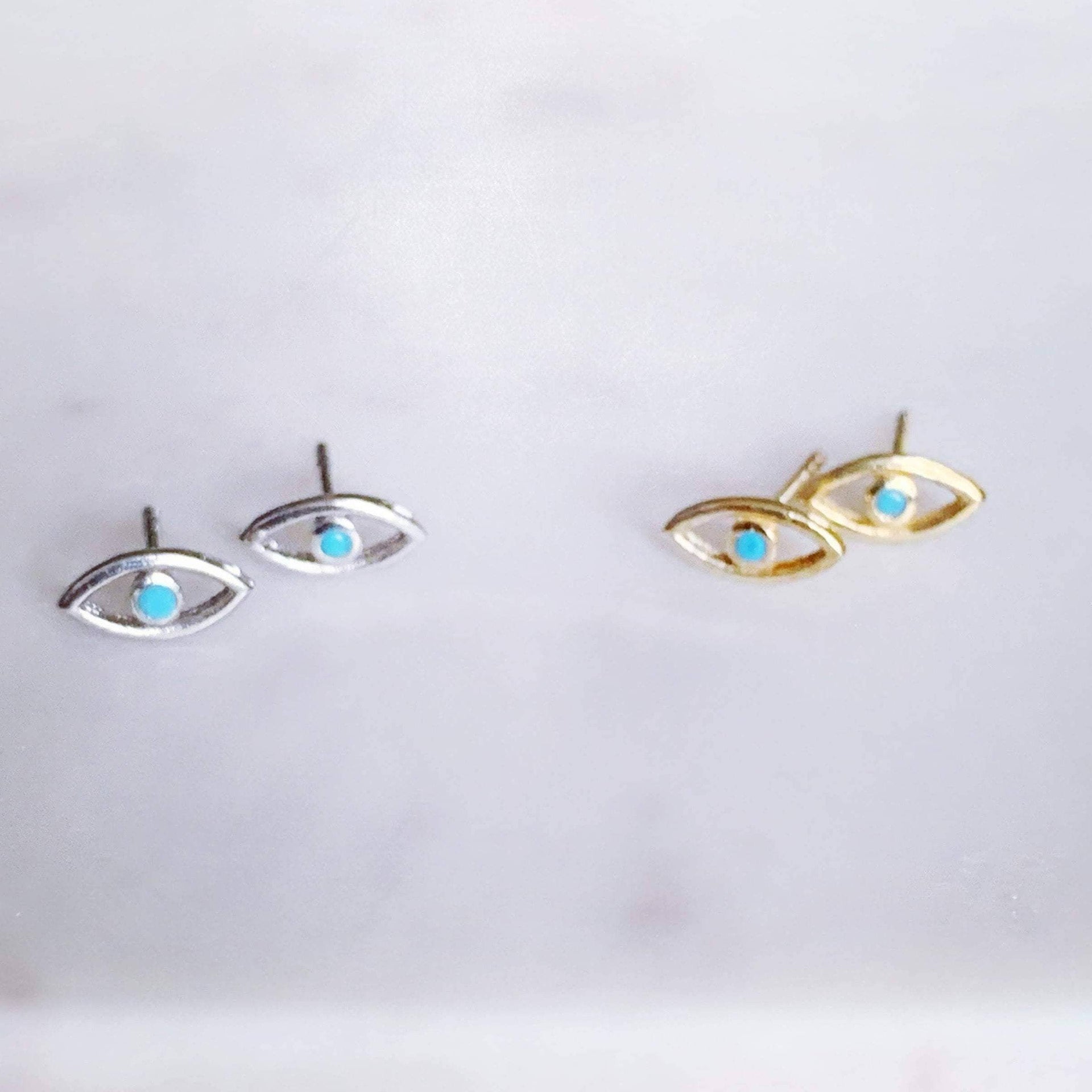 Stitch and Stone Earrings Evil Eye Stud Earrings with Sterling Stone - Gold or Silver