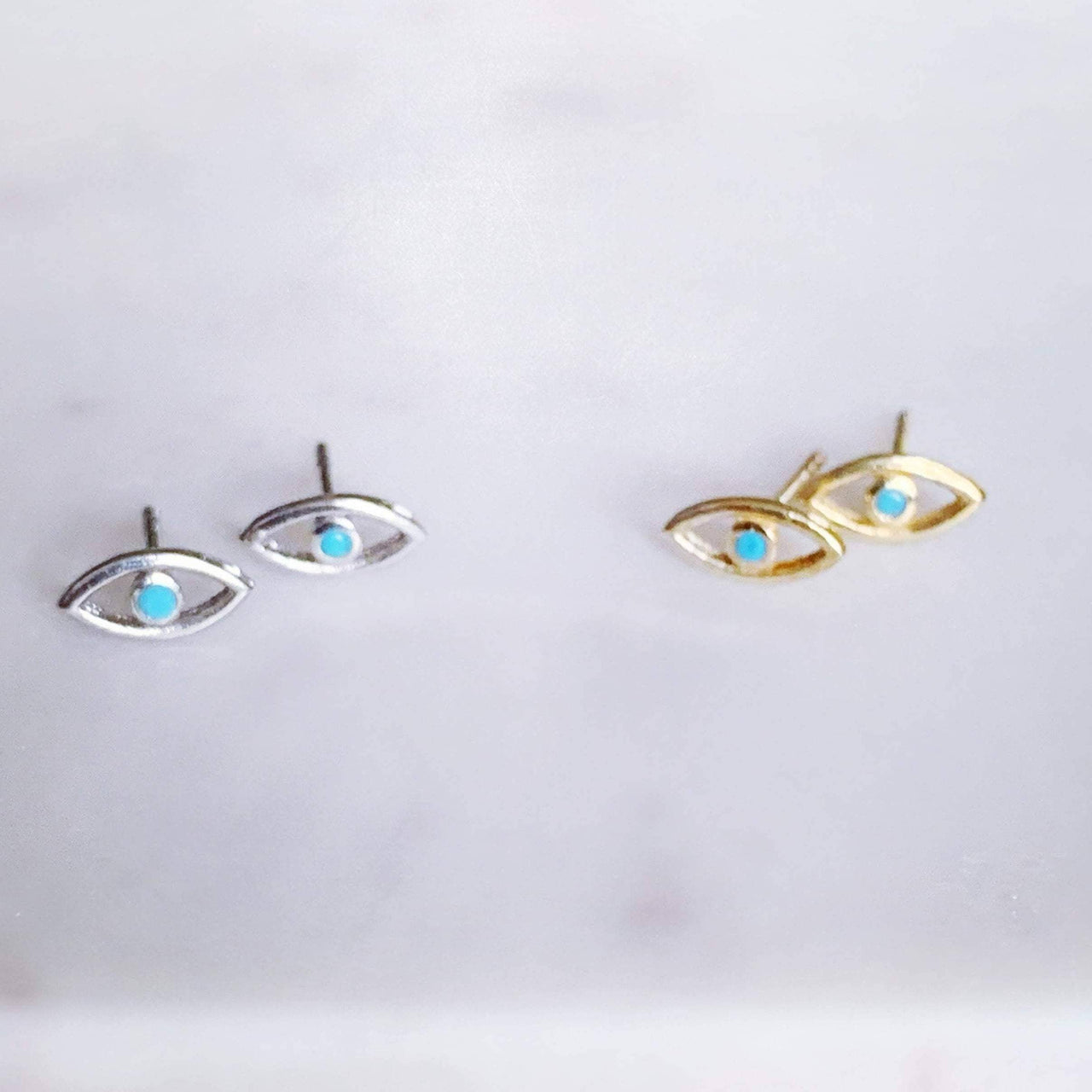 Stitch and Stone - Evil Eye Stud Earrings with Sterling Stone - Gold or Silver - ModernTribe