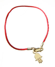 Alef Bet Bracelets Gold Red Cord Bendel Bracelet with Gold or Silver Hamsa