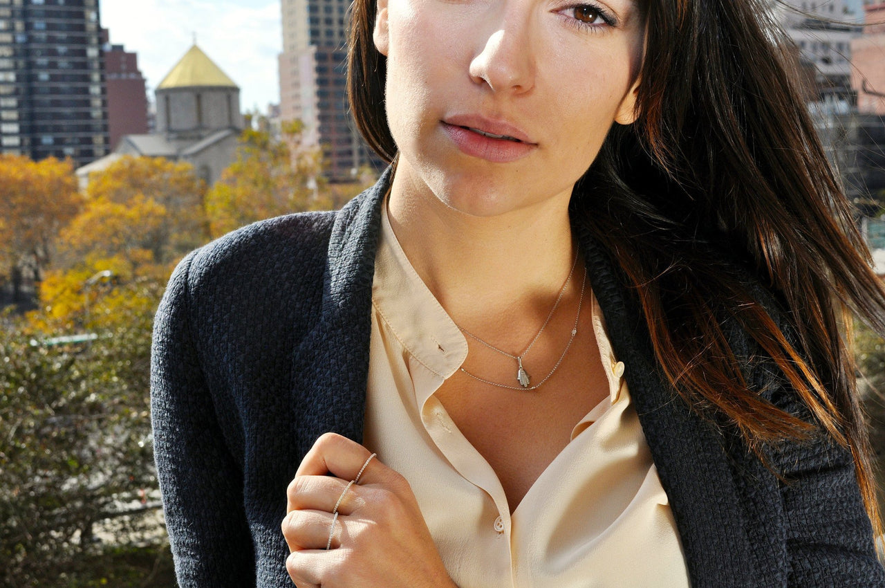 Binah Jewelry - Modern Hamsa Necklace In White Gold - ModernTribe