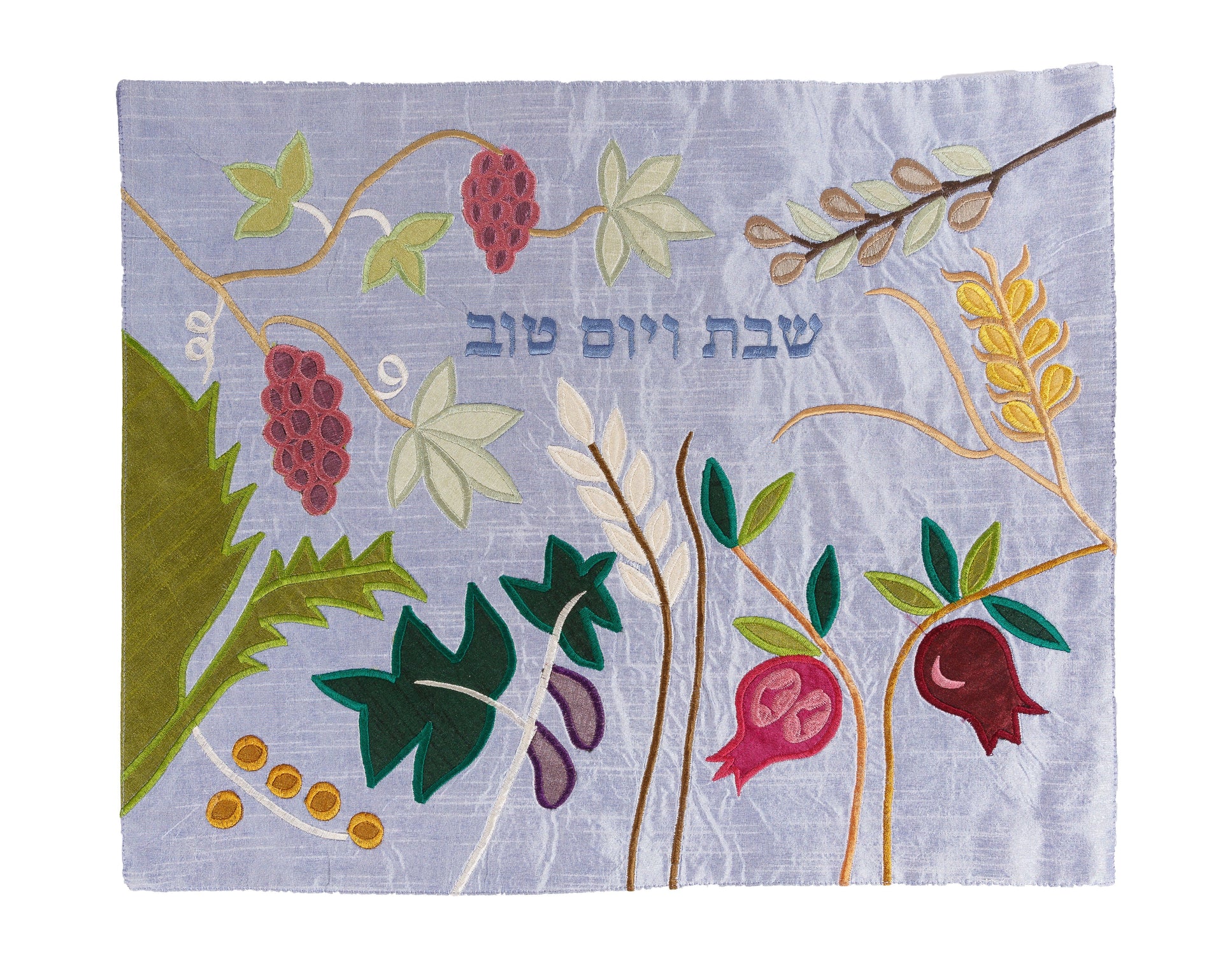 Yair Emanuel Challah Accessory Default Seven Species Raw Silk Challah Cover by Yair Emanuel - Blue