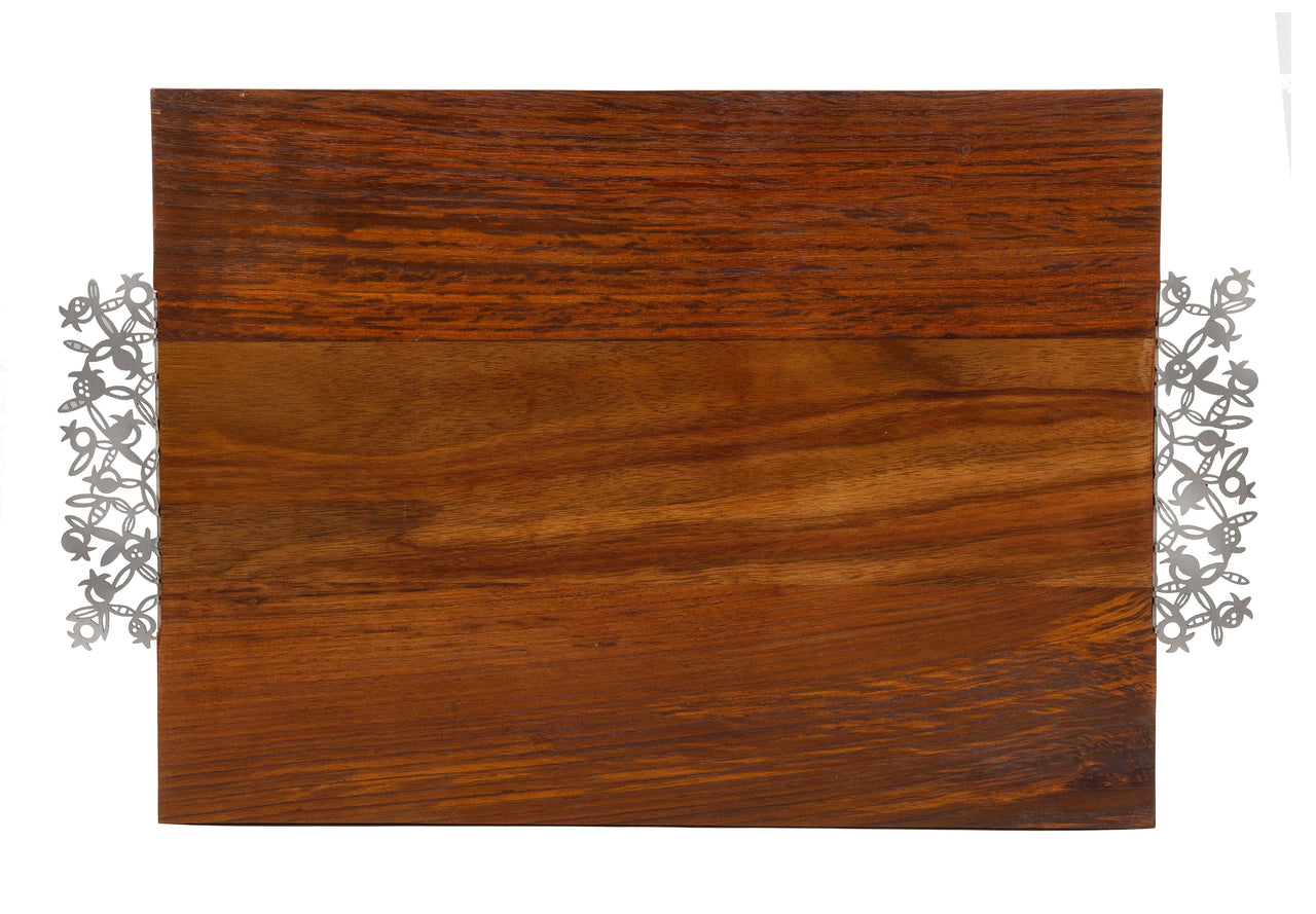Yair Emanuel Challah Accessory Default Wood Challah Board with Laser Cut Handles by Yair Emanuel
