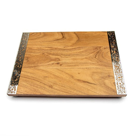 Wood and Metal Shabbat Shalom Challah Board by Yair Emanuel