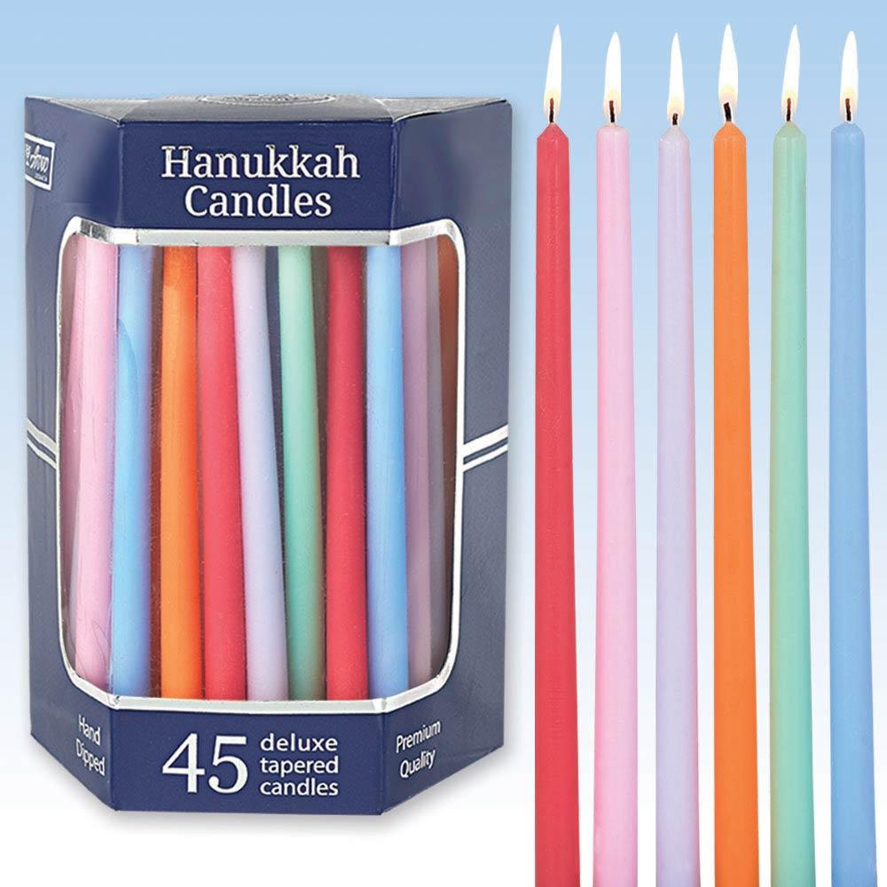 Zion Judaica Hanukkah Candles Default Deluxe Tapered Assorted Pastel Colors Hanukkah Candles