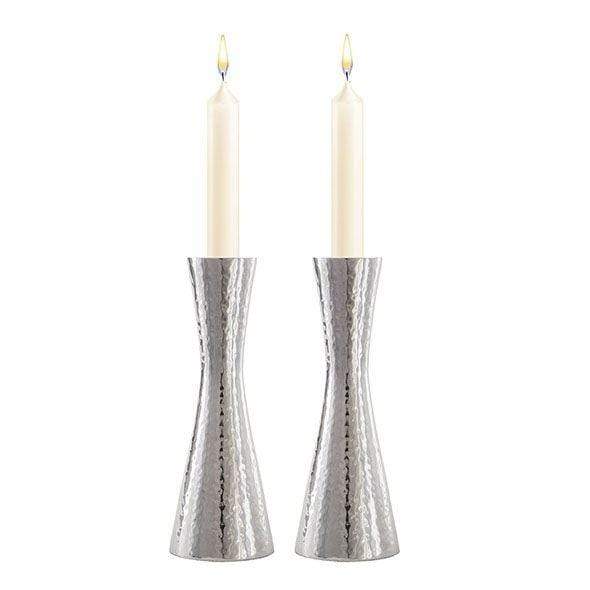 Yair Emanuel Candlesticks Silver Nickel Hammered Candlesticks by Yair Emanuel