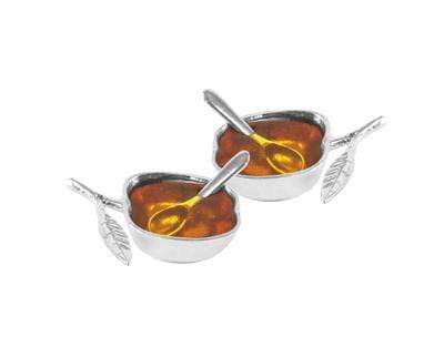 Classic Touch Decor Honey Dishes Set of Two Salt/Honey Dishes - Silver