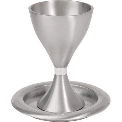 Yair Emanuel - Modern Aluminum Kiddush Cup and Dish by Yair Emanuel - Silver - ModernTribe