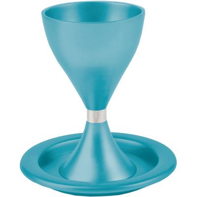 Yair Emanuel Kiddush Cup Default Modern Aluminum Kiddush Cup and Dish by Yair Emanuel - Turquoise