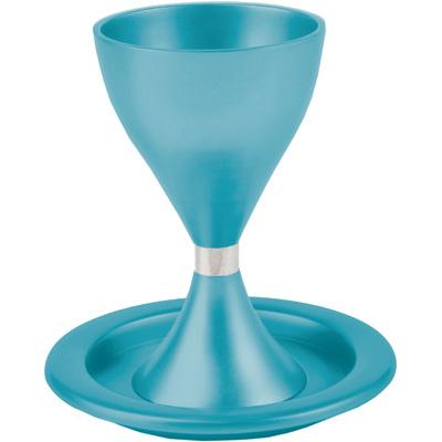 Yair Emanuel - Modern Aluminum Kiddush Cup and Dish by Yair Emanuel - Turquoise - ModernTribe