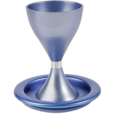 Yair Emanuel - Modern Aluminum Kiddush Cup and Dish by Yair Emanuel - Blue - ModernTribe