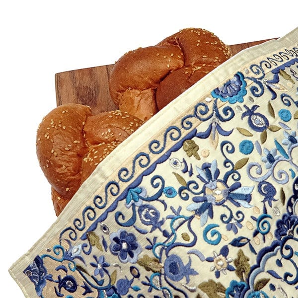 Yair Emanuel - Floral Challah Cover by Yair Emanuel - Blue - ModernTribe