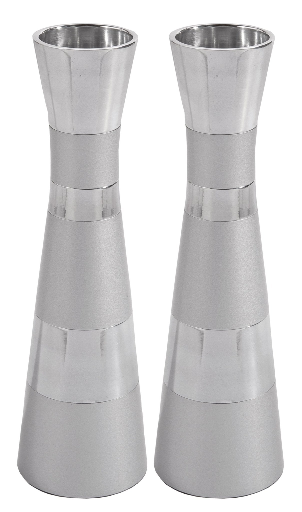 Yair Emanuel - Large Shiny and Matte Silver Candlesticks by Yair Emanuel - ModernTribe
