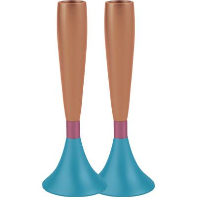 Yair Emanuel - Medium Aluminum Candlesticks by Yair Emanuel - Turquoise and Orange - ModernTribe