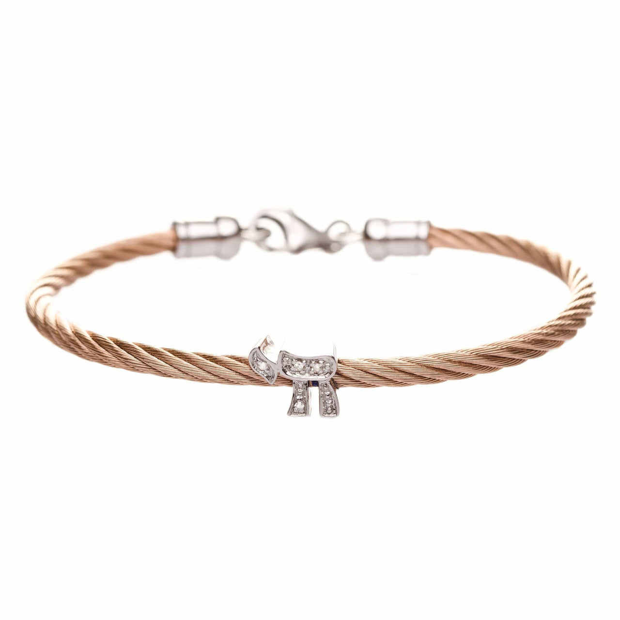Alef Bet Bracelets Rose Gold Chai Diamond Stacking Cable Bracelets - Rose Gold, Gold, Silver or Black