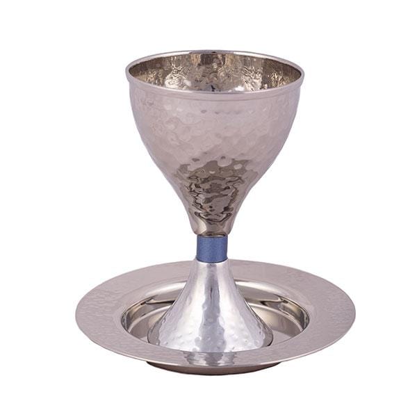 Yair Emanuel - Modern Hammered Kiddush Cup and Dish by Yair Emanuel - Blue - ModernTribe