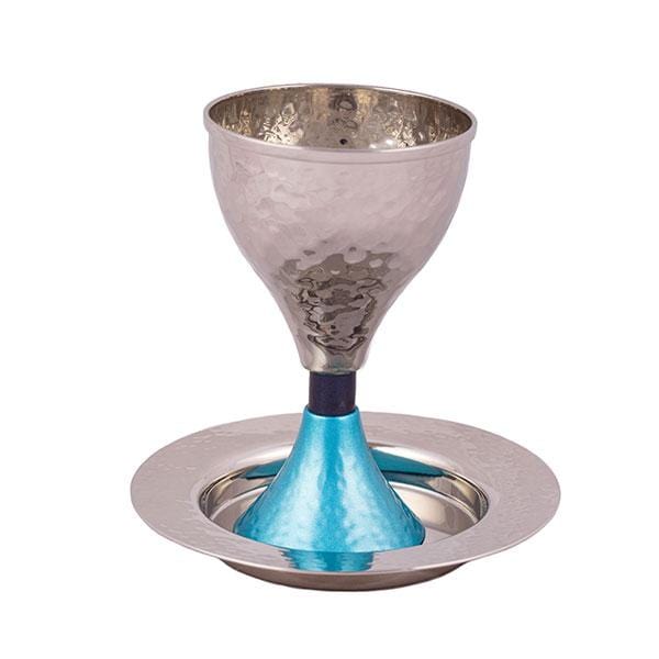 Yair Emanuel - Modern Hammered Kiddush Cup and Dish by Yair Emanuel - Turquoise - ModernTribe