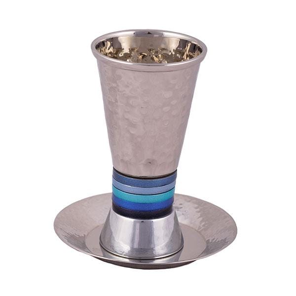 Wide Rings Kiddush Cup and Dish by Yair Emanuel - Blue
