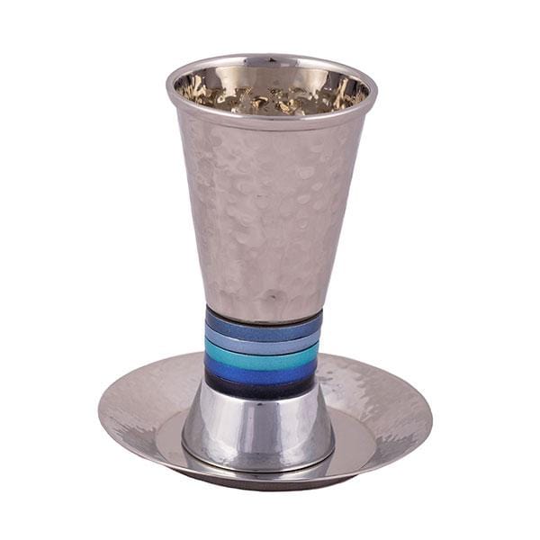 Yair Emanuel Kiddush Cup Default Wide Rings Kiddush Cup and Dish by Yair Emanuel - Blue