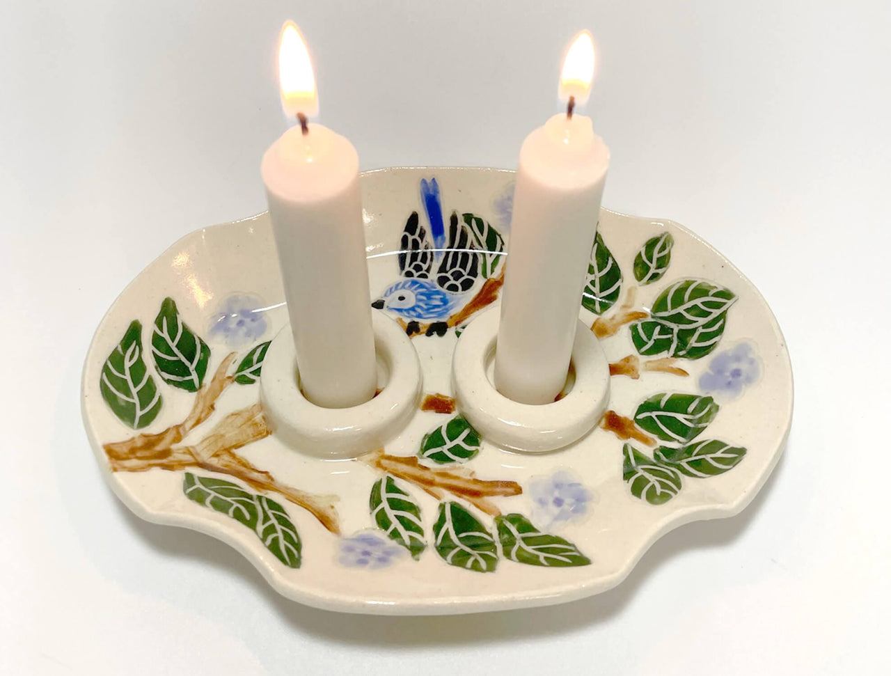 Goodstein Ceramics Candlesticks Blue Bird Porcelain Candlesticks Dish by Goodstein Ceramics