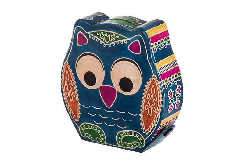 Copa Judaica - Tooled Leather Tzedakah Box - Owl - ModernTribe