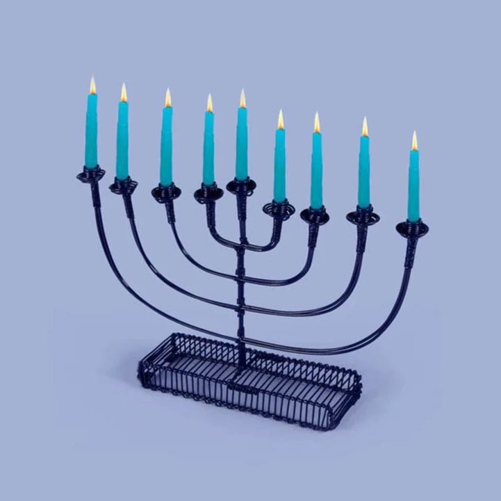 Chai Modern - Handcrafted African Round Arm Menorah - Blue - ModernTribe
