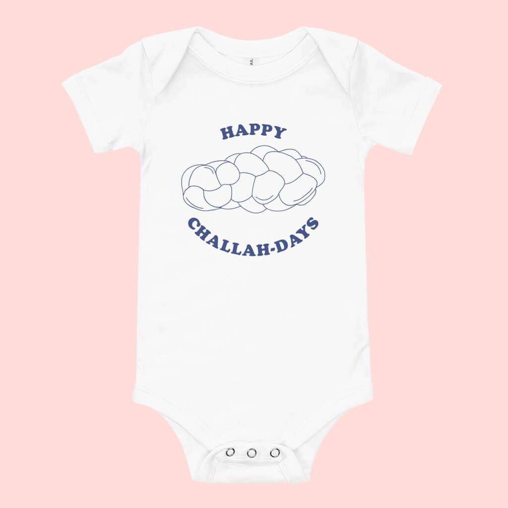 Pink Sundays Studio - Happy Challah Days White Baby Onesie - ModernTribe