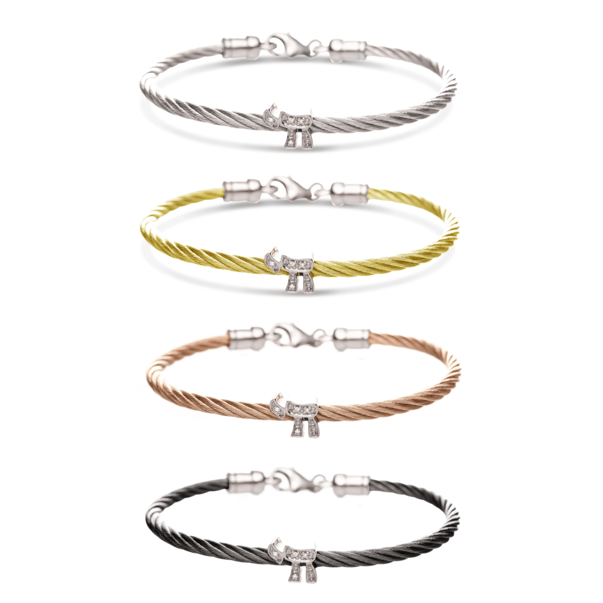 Alef Bet Bracelets Chai Diamond Stacking Cable Bracelets - Rose Gold, Gold, Silver or Black