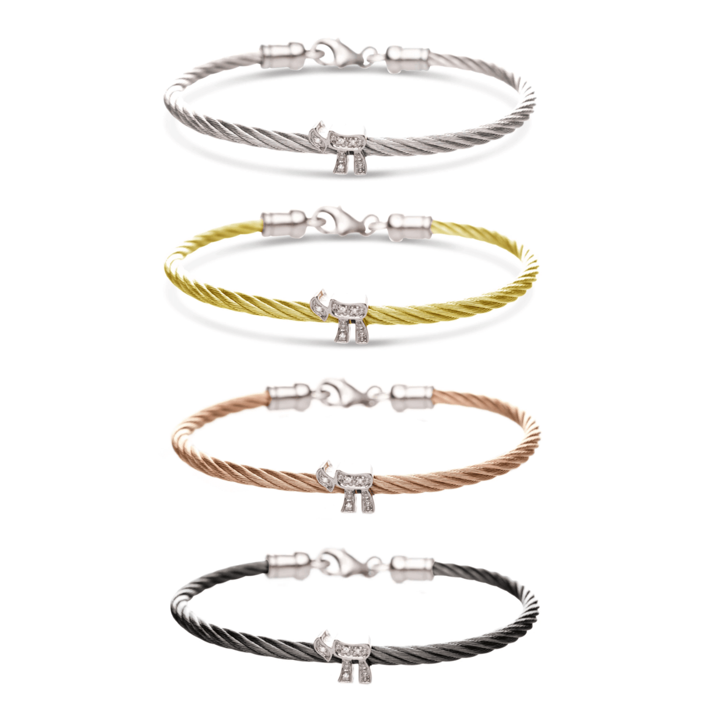 Alef Bet - Chai Diamond Stacking Cable Bracelets - Rose Gold, Gold, Silver or Black - ModernTribe