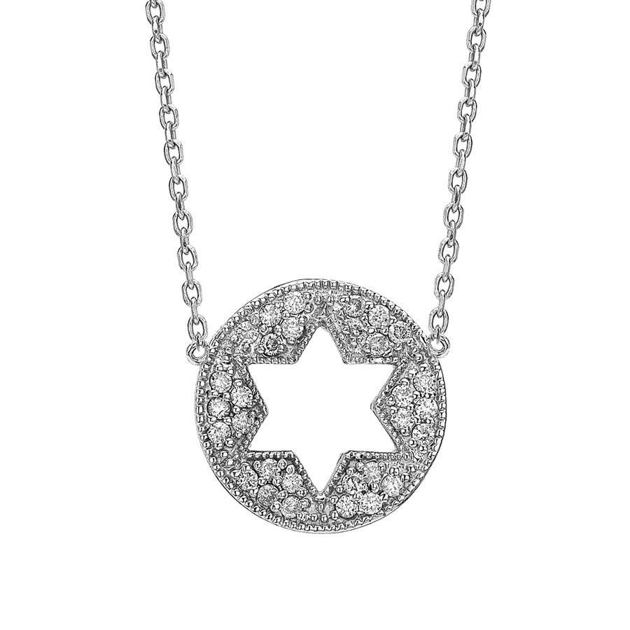 Binah Jewelry - Star of David Cutout Necklace in White Gold - ModernTribe