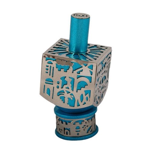 Yair Emanuel - Large Metal Cutout of Jerusalem Dreidel by Yair Emanuel - Turquoise - ModernTribe