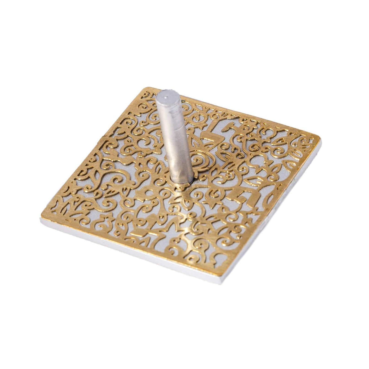 Yair Emanuel - Anodized Aluminum Flat Dreidel with Metal Cutouts by Yair Emanuel - Gold - ModernTribe
